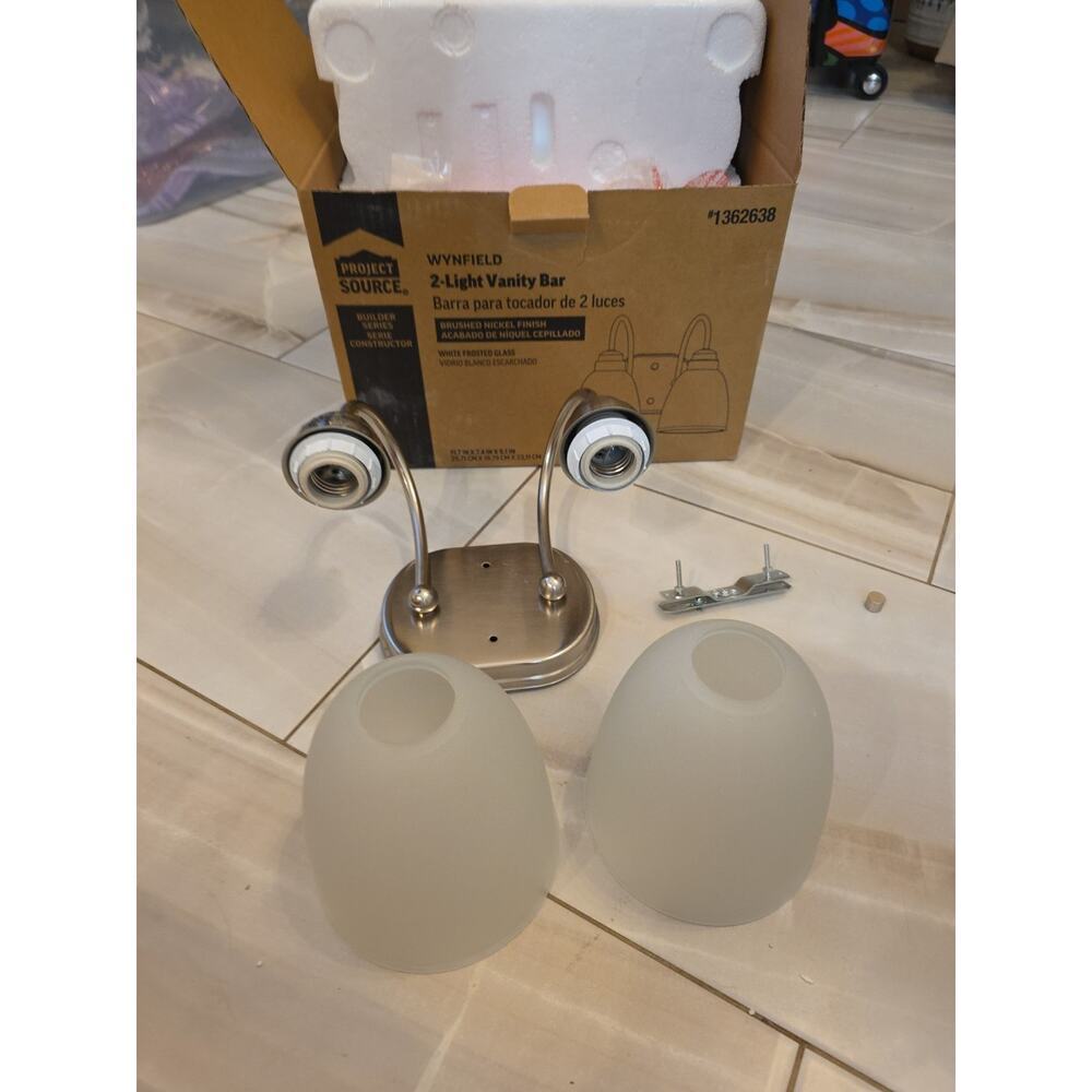2-Light Brushed Nickel‎ Vanity Light with Frosted Glass Wynfield 2-light Nickel